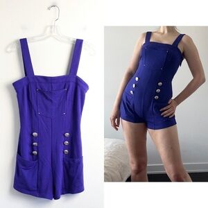 Dance & Marvel short romper nautical sailor blue indigo silver buttons marine S